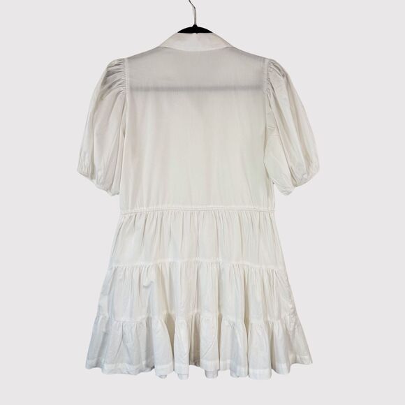 Abercrombie Fitch Dress White Puffed Poplin Mini Tiered Shirtdress Small Petite - Picture 2 of 10